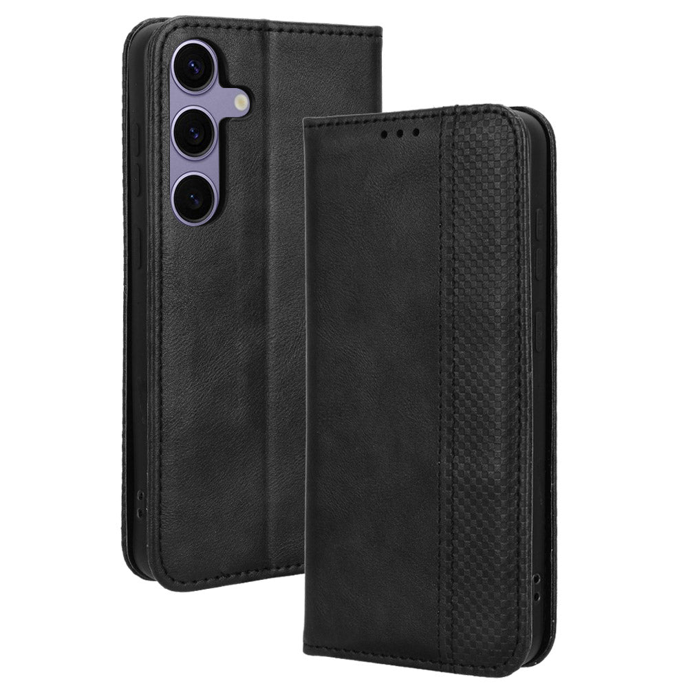 For Samsung Galaxy S24 Retro Phone Case Magnetic Closing Wallet Leather Cover - Black For Samsung Galaxy S24 Retro Phone Case Magnetic Closing Wallet Leather Cover - Black